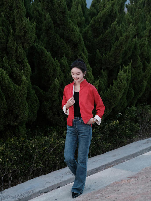 盛唐牡丹 |真丝提花玉扣小立领外套 商品图13