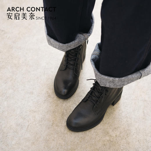 ARCH CONTACT安启美奈秋冬舒适细摔纹牛皮马丁靴女靴 商品图5