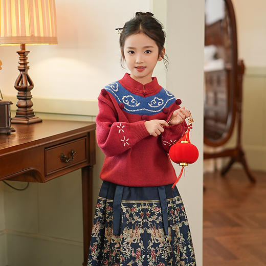 【E】过年氛围，东方神韵~红色新国风毛衣马面裙拜年服 商品图4