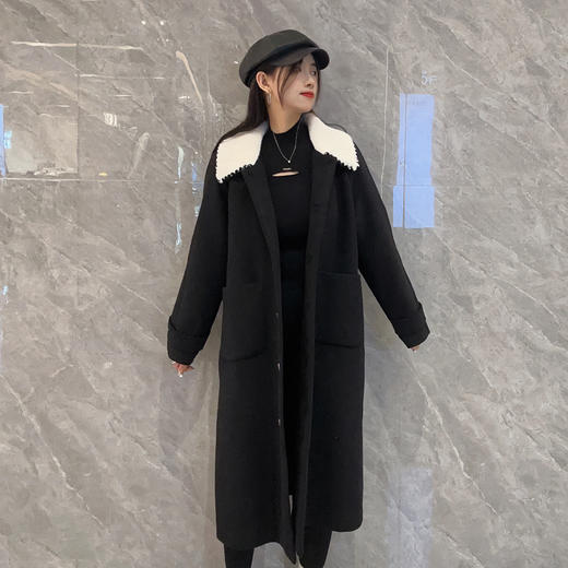 212WS撞色翻领呢绒长外套31113（黑） 冬季 312094032105 商品图0