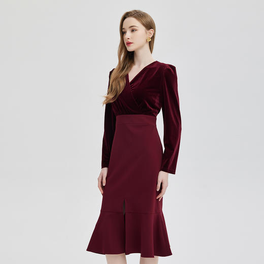 PE829斯尔丽2024春夏新款长袖礼服拼接鱼尾裙连衣裙 商品图2