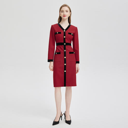 PE831斯尔丽2024春夏新款OL撞色小香风收腰包臀连衣裙 商品图3