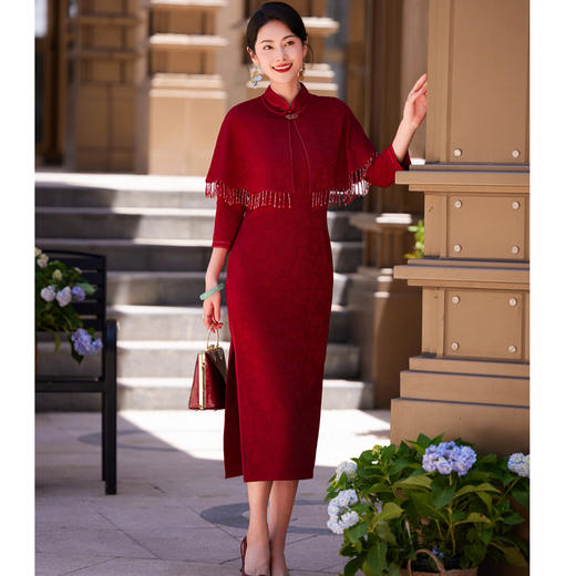 XS-816喜婆婆礼服旗袍斗篷两件套优雅知性减龄婚礼新中式 商品图1