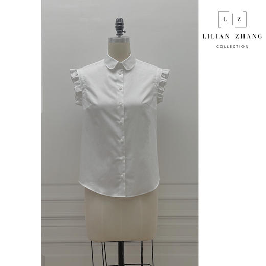 定制-法式复古-文艺清新-荷叶边无袖 气质纯色  夏季衬衫 2202010 商品图0