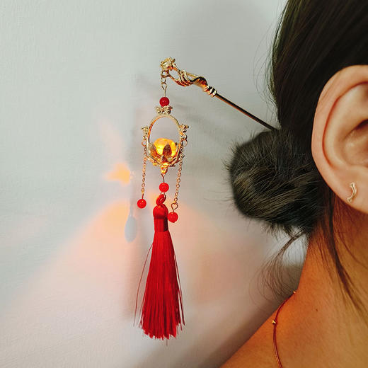 国潮古风发光灯笼发簪 复古宫灯流苏簪子 汉服步摇头饰发饰 商品图11