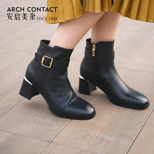 ARCH CONTACT安启美奈秋冬新品舒适鞋底高跟打蜡小牛皮女靴 商品图3