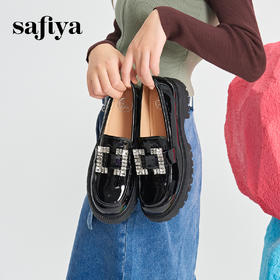 Safiya/索菲娅2024春季新品设计感英伦风水钻扣漆皮粗跟厚底乐福鞋 SF41112062