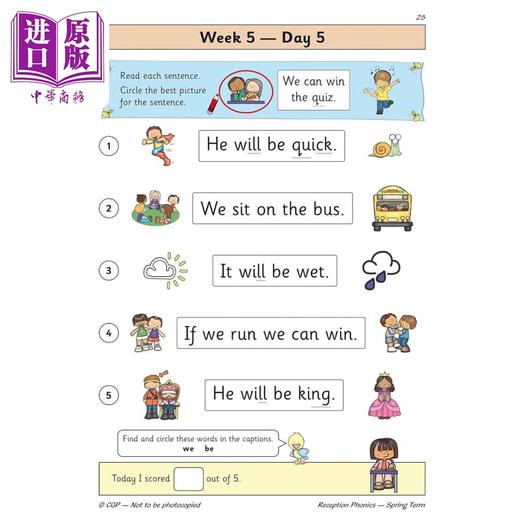 【中商原版】英国原版CGP教辅 新版自然拼读日常练习幼儿园春季学期 New Phonics Daily Practice Book Reception Spring Term 商品图3