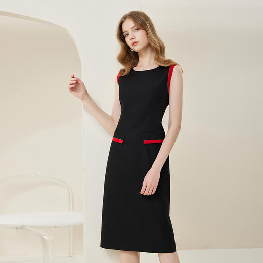 RE8A3斯尔丽春上新撞色修身圆领烫钻两件套外套+连衣裙 商品图2