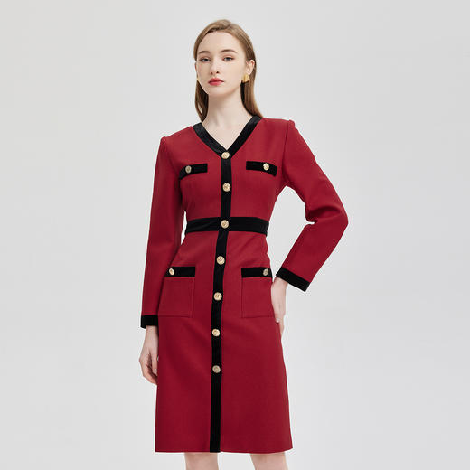 PE831斯尔丽2024春夏新款OL撞色小香风收腰包臀连衣裙 商品图0