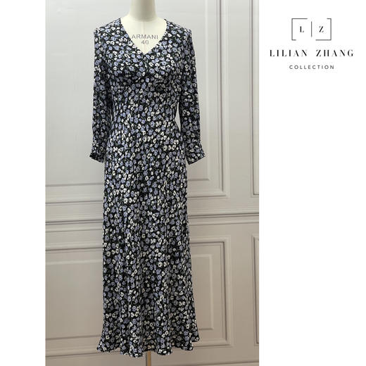 定制—浪漫复古风—植物印花连衣裙法式春天仙女裙 2201025 商品图1