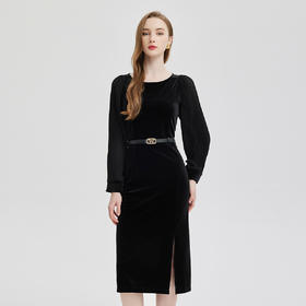 PE848斯尔丽2024春夏新款高级感显瘦配腰带连衣裙