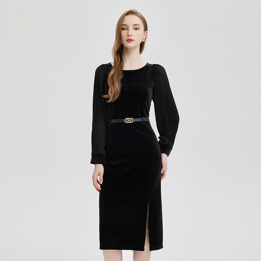 PE848斯尔丽2024春夏新款高级感显瘦配腰带连衣裙 商品图0