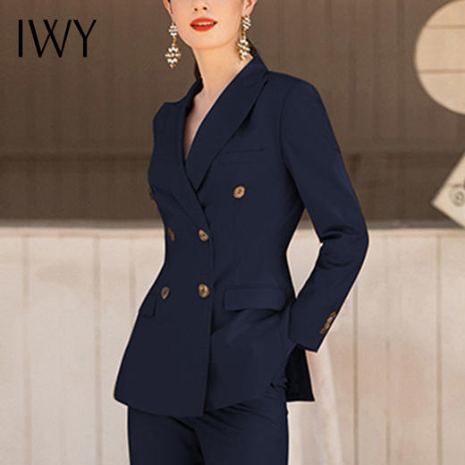 IWY/蓄热面料秋冬藏青色西装职业套装女气质工作服高端售楼部工装通勤面试正装CP1934 商品图3