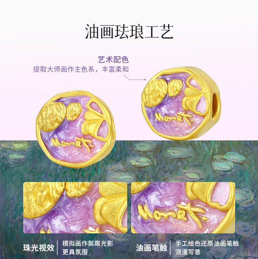 【同款】周大生x莫奈系列黄金转运珠手链女足金莫奈联名睡莲花正版IP联名3D硬金手绳优雅气质 商品图2