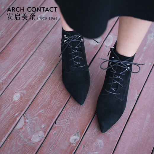 ARCH CONTACT安启美奈秋冬新品羊猄皮舒适尖头高跟女靴 商品图6