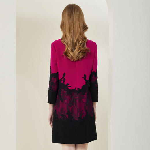 NA823斯尔丽春季新款时尚拼色贴花圆领收腰显瘦长袖连衣裙 商品图1