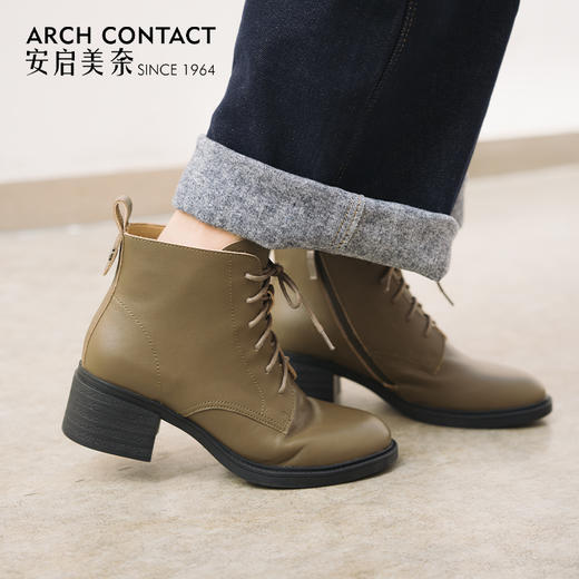 ARCH CONTACT安启美奈秋冬舒适细摔纹牛皮马丁靴女靴 商品图6