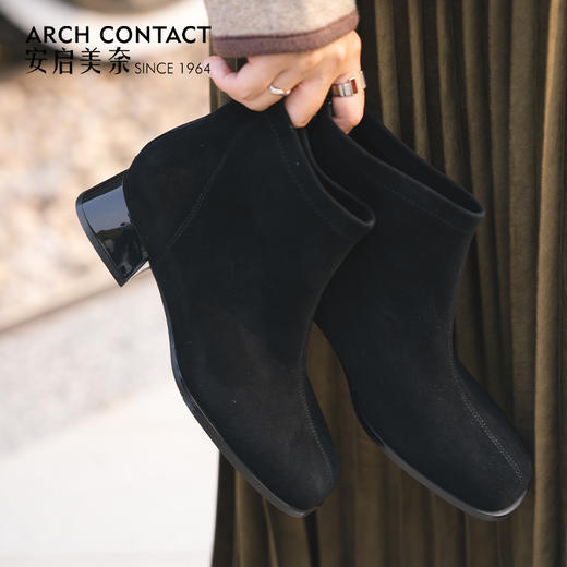 ARCH CONTACT安启美奈秋冬新品羊反绒中跟圆头女靴 商品图5