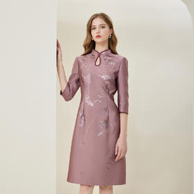 NA827斯尔丽春季新款旗袍领定位提花小A裙含桑蚕丝收腰连衣裙