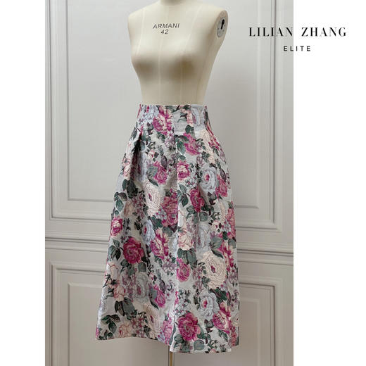 定制-法式复古—牡丹立体浮雕-轻奢高腰织锦 气质半身裙  2203011 商品图3