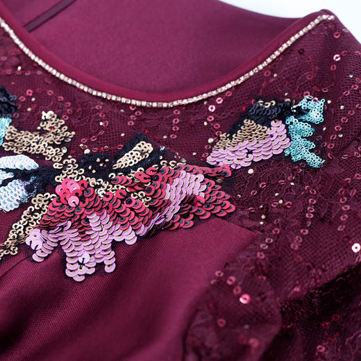 NA839斯尔丽春季新款圆领修身A摆贴花小礼服裙A摆中长连衣裙 商品图4