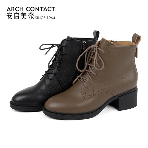 ARCH CONTACT安启美奈秋冬舒适细摔纹牛皮马丁靴女靴 商品图0