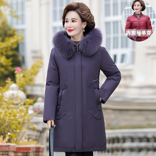 ALBB-可拆卸妈妈羽绒服女中长款加厚活里活面中老年派克服冬装大码外套 商品图3