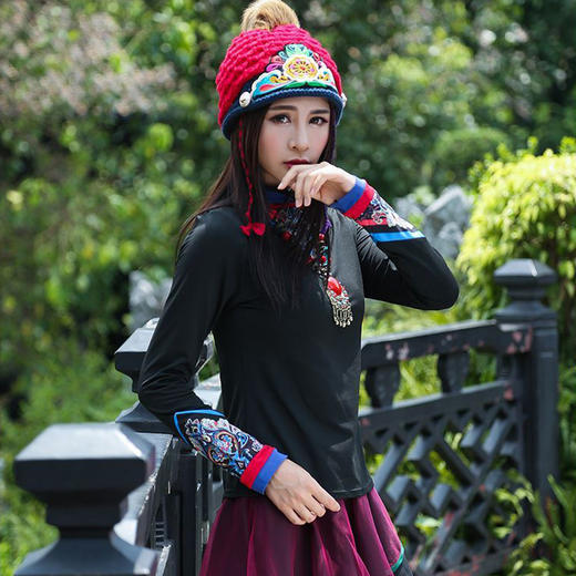 秋冬新款，中国风女贴布包头帽针织保暖帽子绣花民族风旅游帽YMF-1026 商品图2