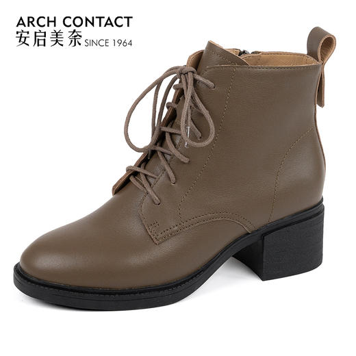 ARCH CONTACT安启美奈秋冬舒适细摔纹牛皮马丁靴女靴 商品图11