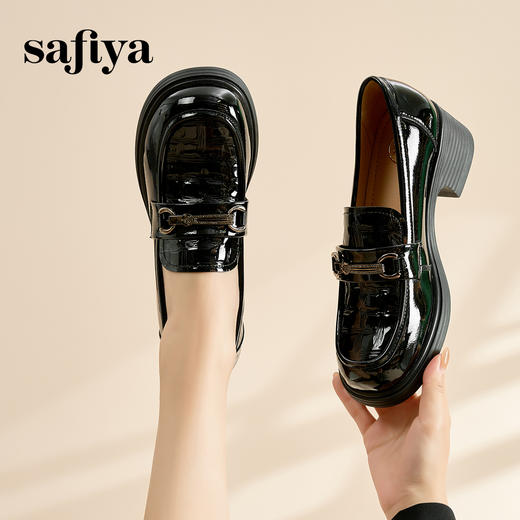 Safiya/索菲娅2024春季英伦风粗跟石头纹软底舒适漆皮乐福鞋 SF41112159/SF43112159 商品图2