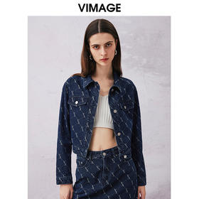 VIMAGE纬漫纪春季新款时尚气质收腰牛仔短外套V2103725