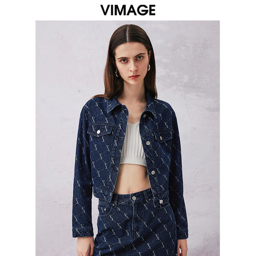 VIMAGE纬漫纪春季新款时尚气质收腰牛仔短外套V2103725 商品图0