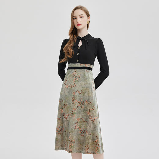 PE832斯尔丽2024春季新款撞花色显高显瘦修长版连衣裙 商品图0