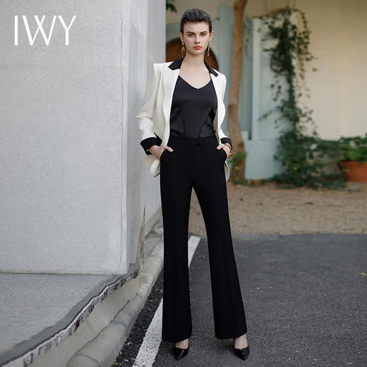 IWY/高端黑白拼接总裁西装套装女时尚大气阔腿裤职业装干练西服工作服CP1951 商品图3