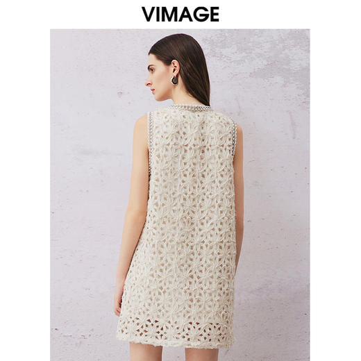 VIMAGE纬漫纪夏季新款小香风别致轻奢钉珠高腰连衣裙V2177710 商品图4