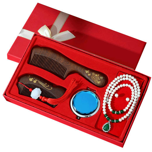 母亲节礼物【檀木梳子套装礼盒】送妈妈婆婆 丝巾生日礼物 老婆结婚礼品 商品图3