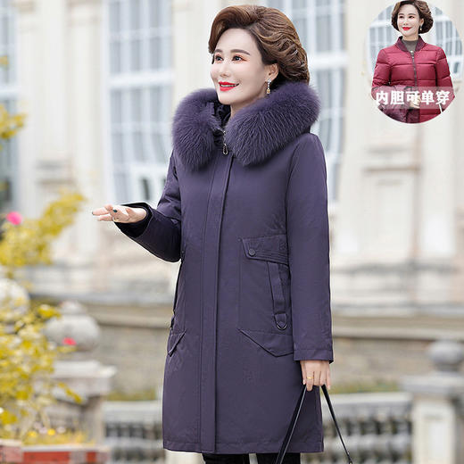 ALBB-可拆卸妈妈羽绒服女中长款加厚活里活面中老年派克服冬装大码外套 商品图1