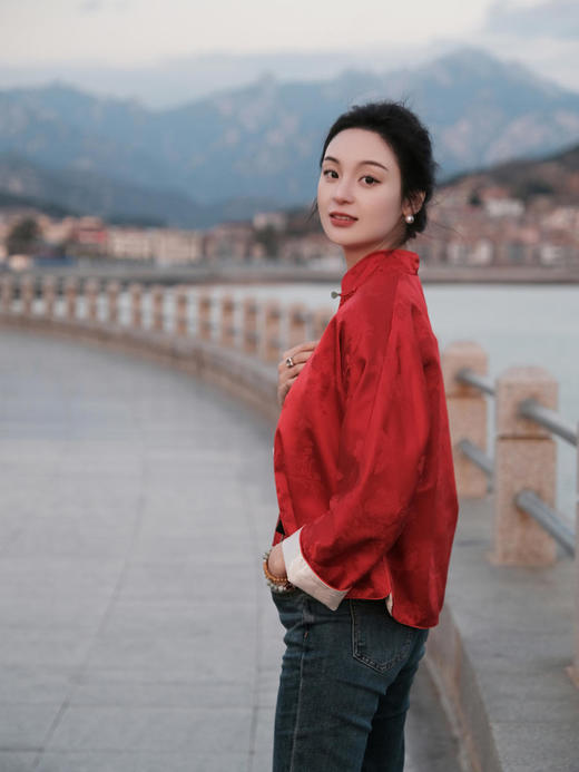 盛唐牡丹 |真丝提花玉扣小立领外套 商品图1