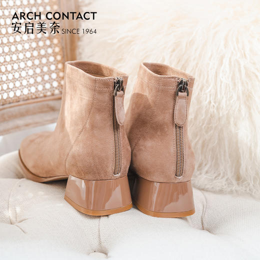 ARCH CONTACT安启美奈秋冬新品羊反绒中跟圆头女靴 商品图3