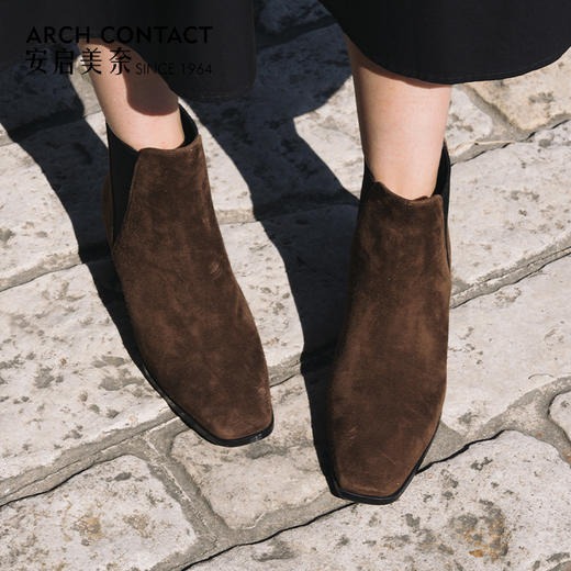 ARCH CONTACT安启美奈秋冬新品羊猄皮电镀水钻跟切尔西女靴 商品图7