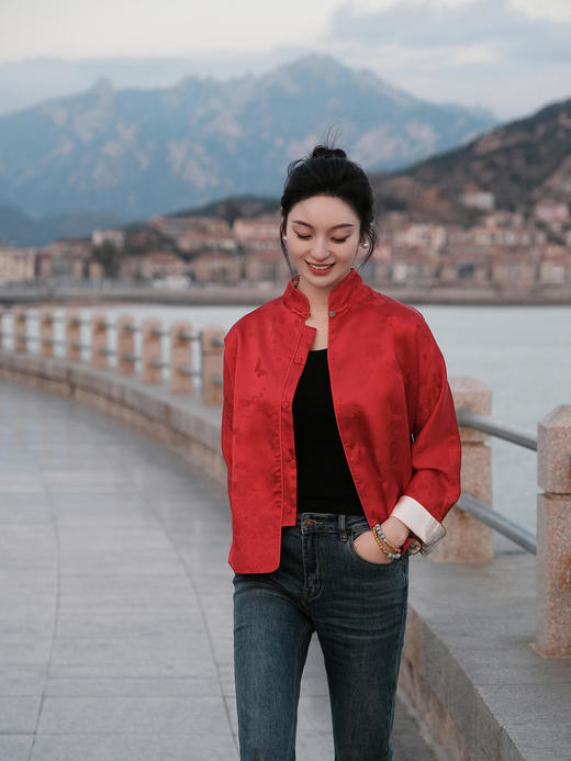 盛唐牡丹 |真丝提花玉扣小立领外套 商品图8