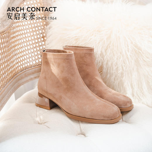 ARCH CONTACT安启美奈秋冬新品羊反绒中跟圆头女靴 商品图2