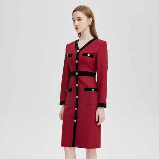 PE831斯尔丽2024春夏新款OL撞色小香风收腰包臀连衣裙 商品图2