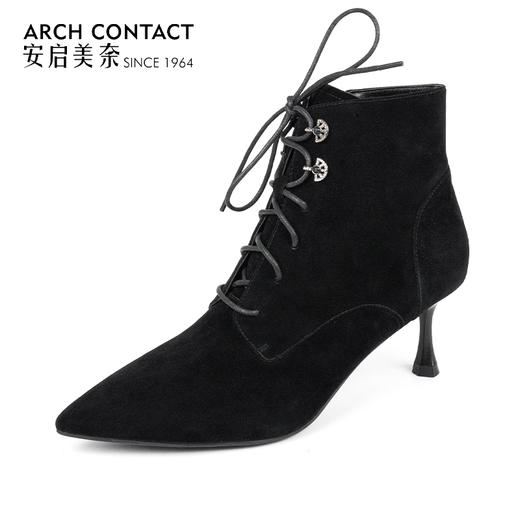 ARCH CONTACT安启美奈秋冬新品羊猄皮舒适尖头高跟女靴 商品图12