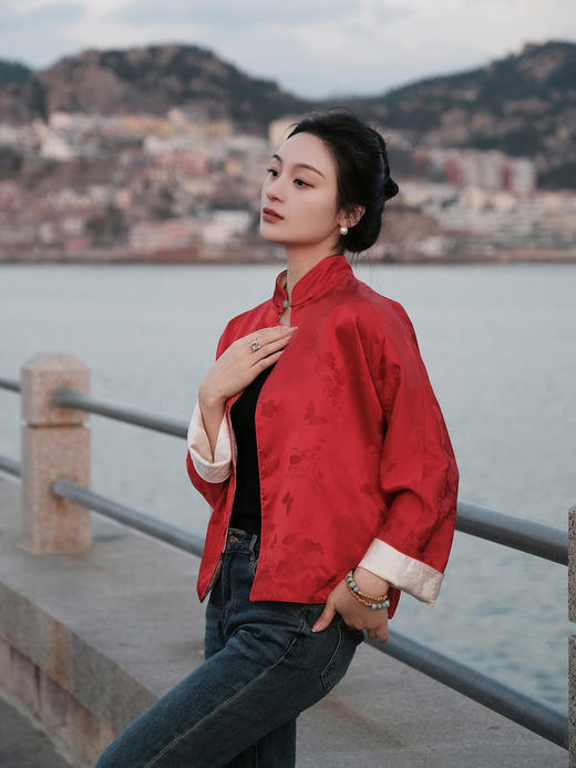 盛唐牡丹 |真丝提花玉扣小立领外套 商品图7