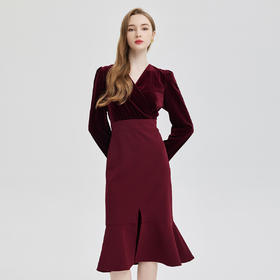 PE829斯尔丽2024春夏新款长袖礼服拼接鱼尾裙连衣裙