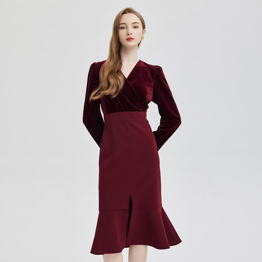 PE829斯尔丽2024春夏新款长袖礼服拼接鱼尾裙连衣裙 商品图0