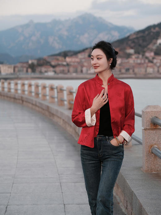 盛唐牡丹 |真丝提花玉扣小立领外套 商品图9