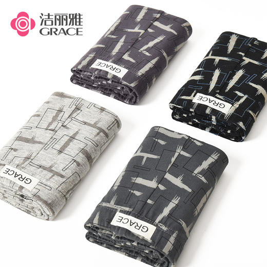 洁丽雅4条纯棉印花内裤男简约休闲青年运动平角男士裤衩裤头男 商品图0